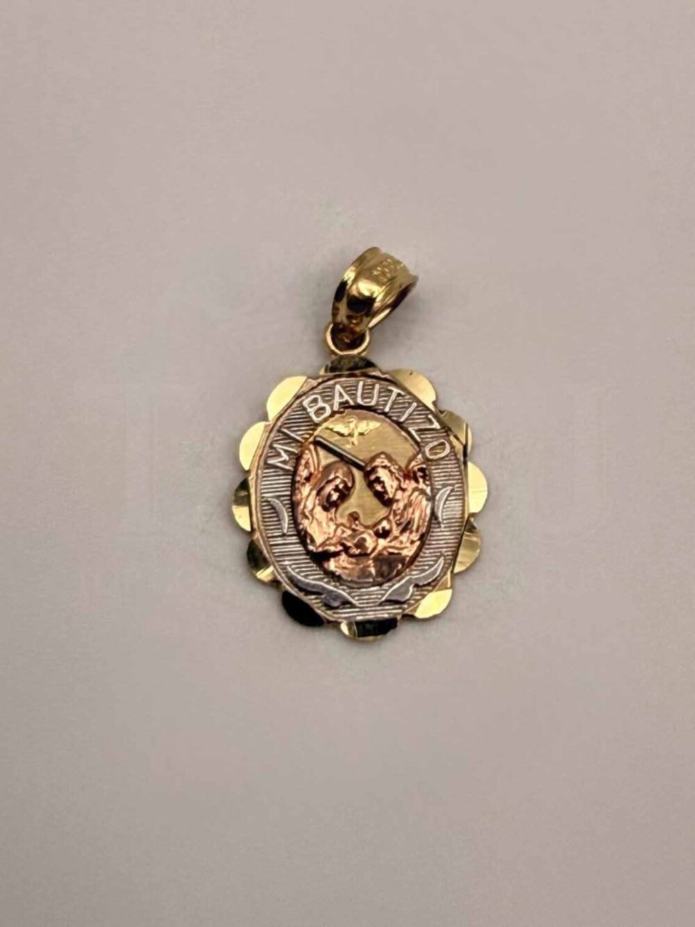 14K Tri Color Gold Mi Bautizo Pendant Oval Pendant